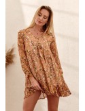 Floral dress with ruffles, light brown PR1892 - Online store - Boutique